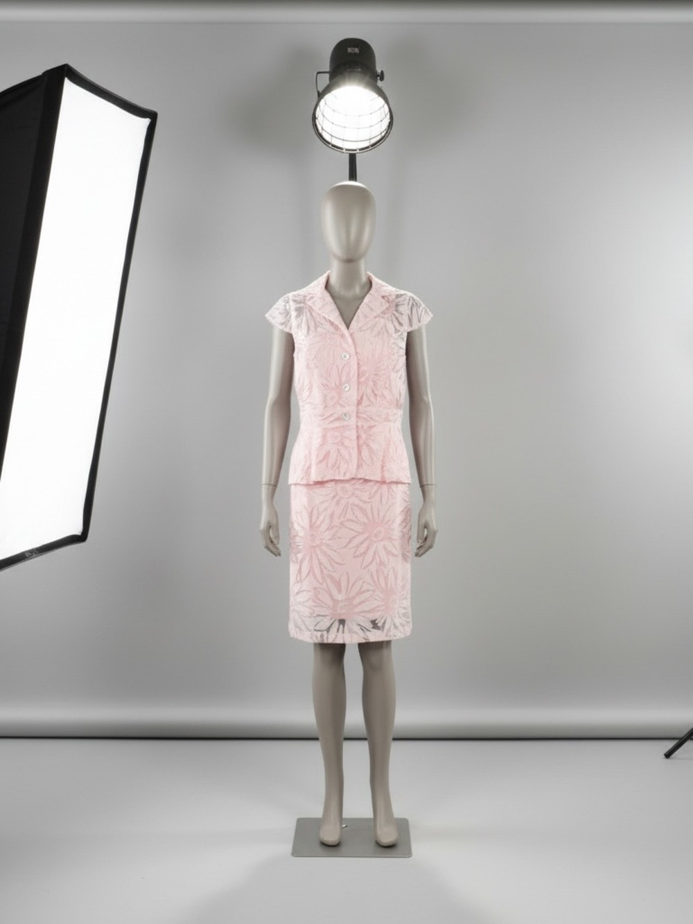 Light Pink Floral Lace Pencil Dress Set - Women